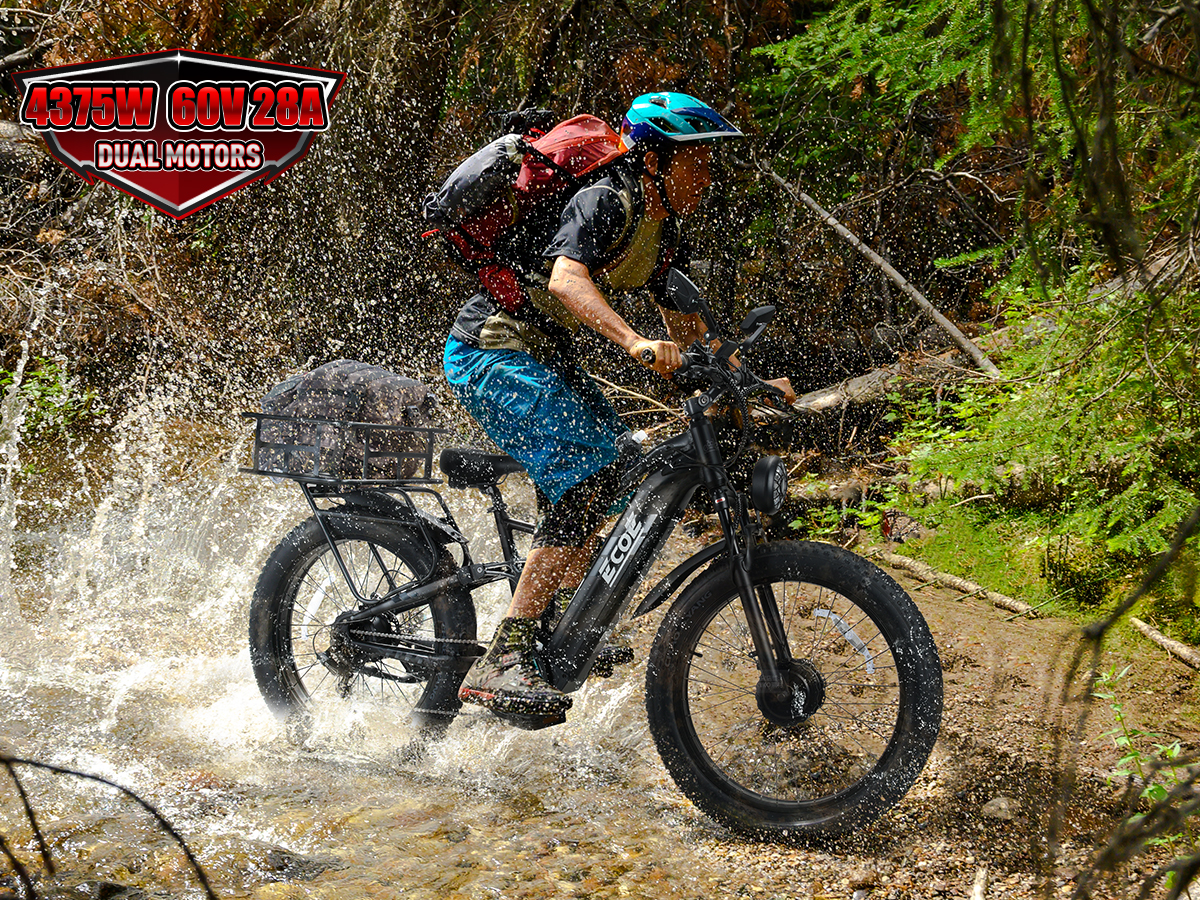 4375W Dual Motor Electric Bike for Adults 28MPH with 60V 28AH Battery, 26×4 Fat Tire All Terrain Ebikes, Full Suspension E Bike, SHM 7-Speed Gear